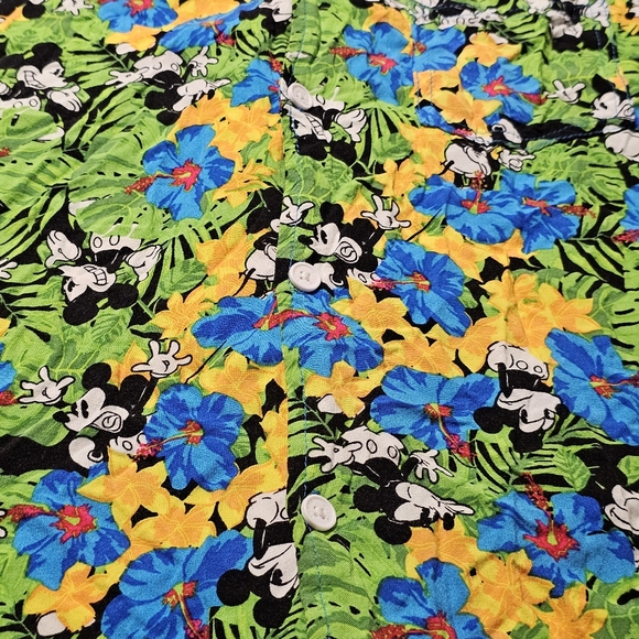 Disney Mickey Mouse Hawaiian Floral Button Down Shirt Mens Large All Over Print - Picture 4 of 8